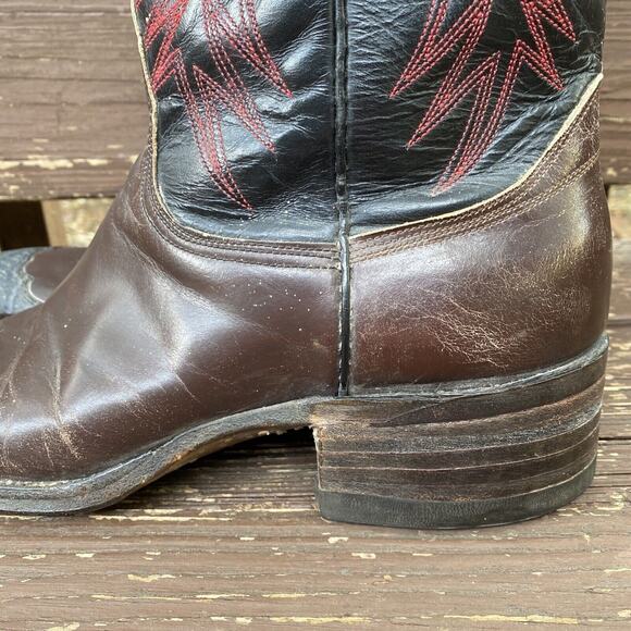 Vintage Rare Nocona Cowboy Brown, Black & Red Leather Boots 9.5 D Western main image 5